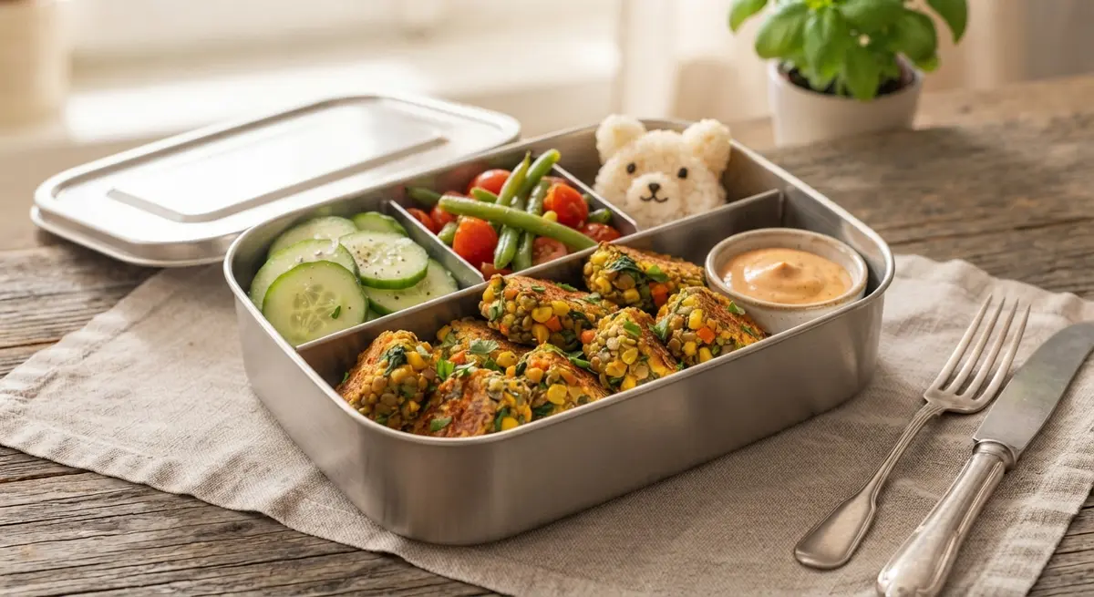 Crispy Veggie Nugget Bento Box with Cool Cucumber Coins